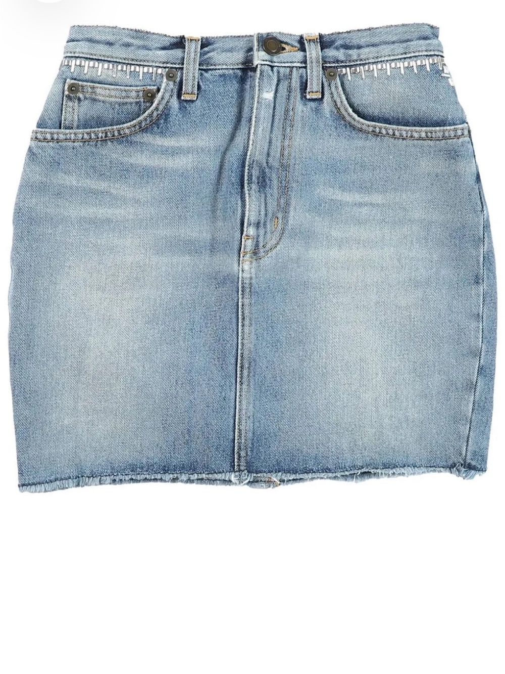 NWOT Saint Laurent light blue denim mini skirt with stud accents